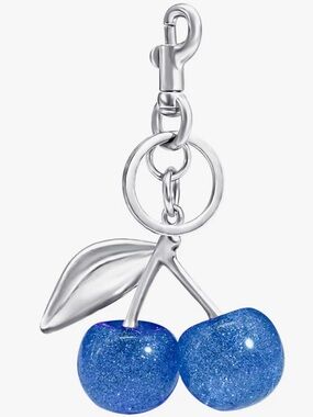 Blue Glitter Cherry Keychain Charm - Silver Hardware